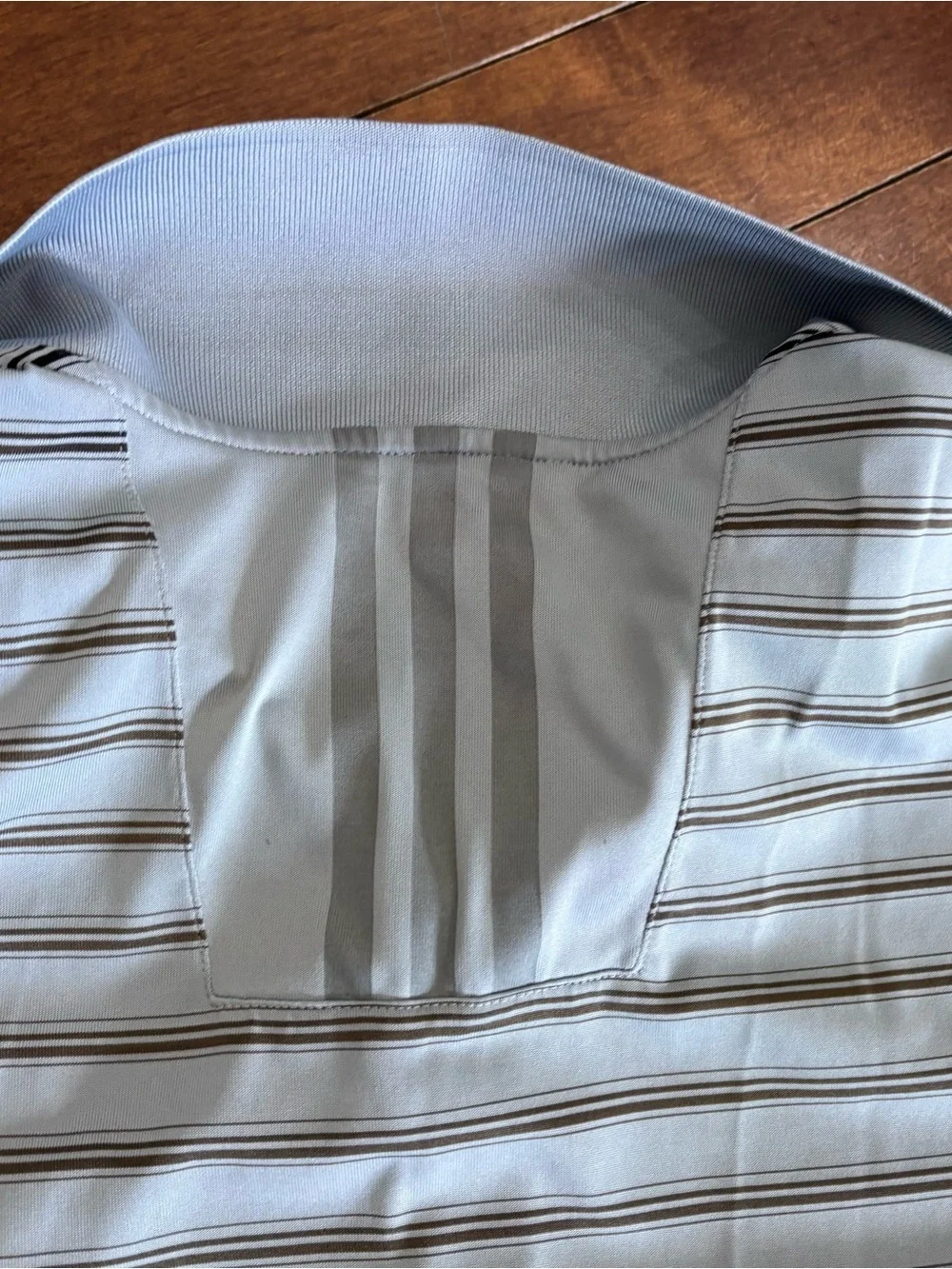 adidas Geneva National Golf Men's Light Blue Polo with Navy Stripes